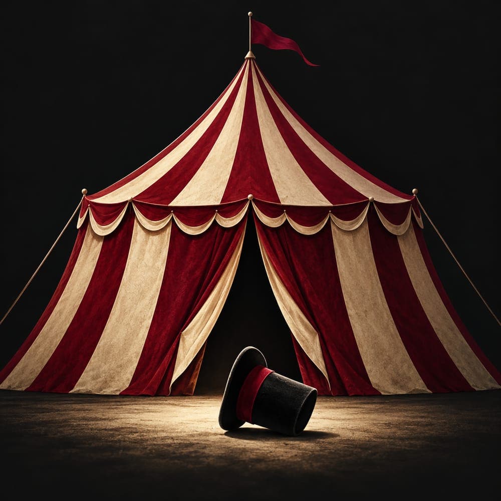 Circus Crime, cena con delitto: un tendone da circo con un cilindro a terra